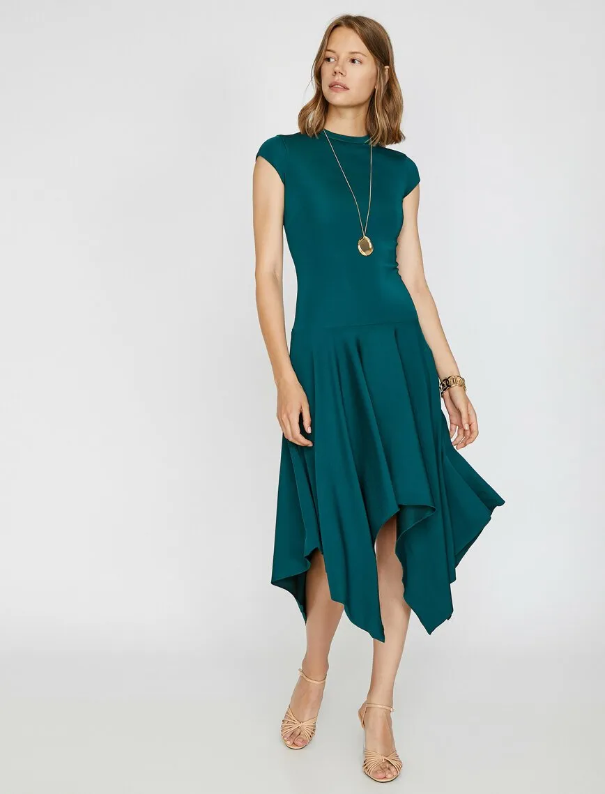 15150 Emerald Green Asymmetric Knitted Dress