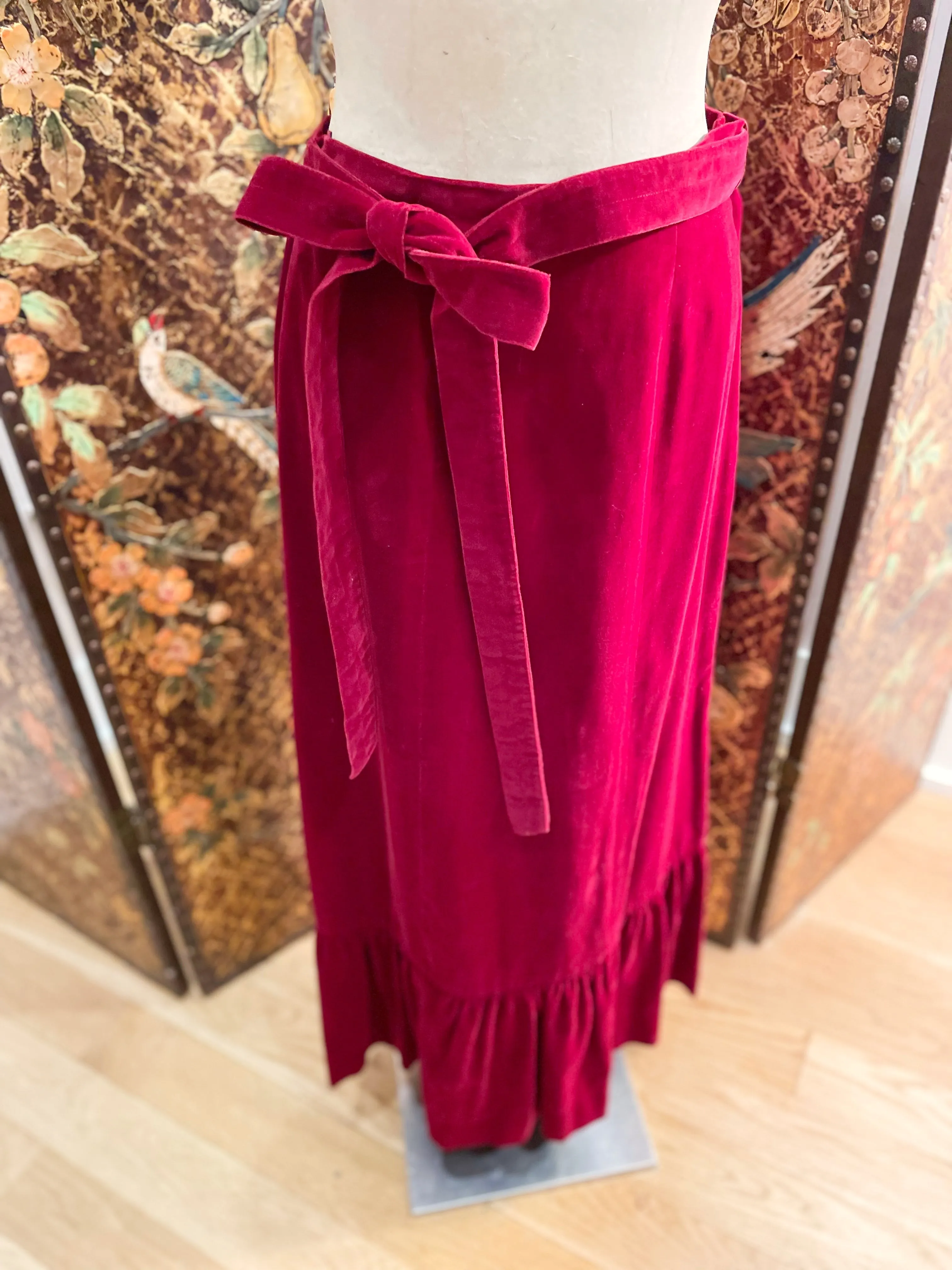 1970s Saks Fifth Avenue Red Velvet Maxi Skirt