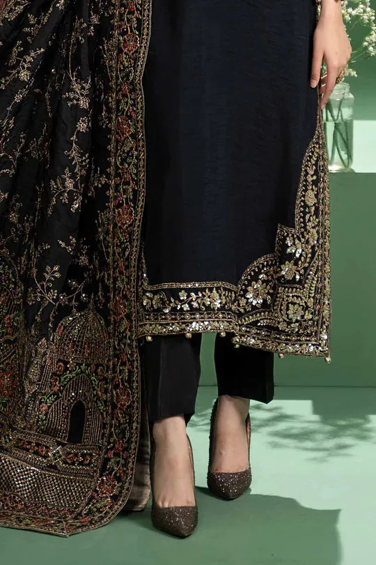 3 Piece Embroidered Raw Silk Suit | SF-W24-20