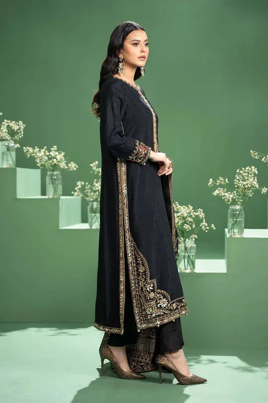 3 Piece Embroidered Raw Silk Suit | SF-W24-20