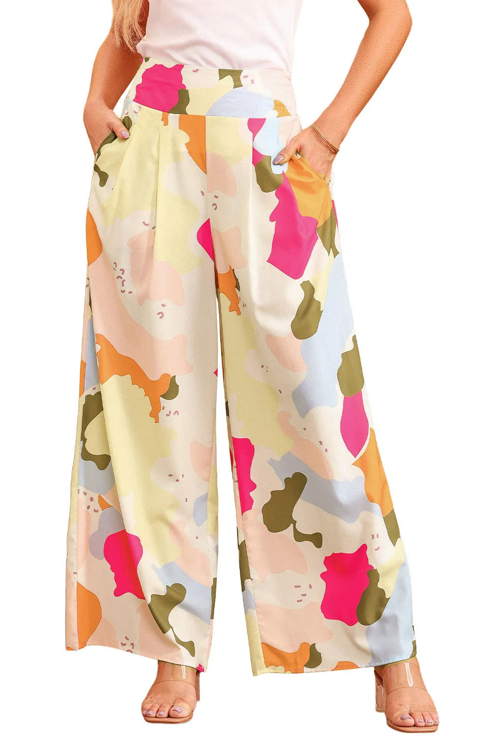 Abstract Multicolored High Waist Wide Leg Pants