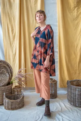 Ajrakh Clamp Dyed Modal Silk Oversized Shirt Blush Geometric