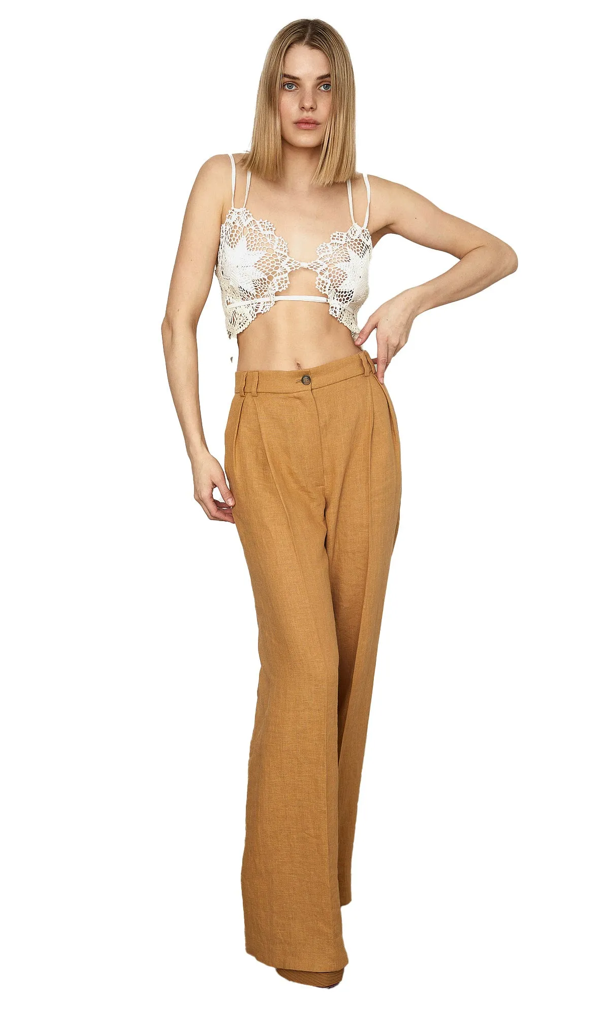 AMBER LINEN WIDE-LEG PANTS