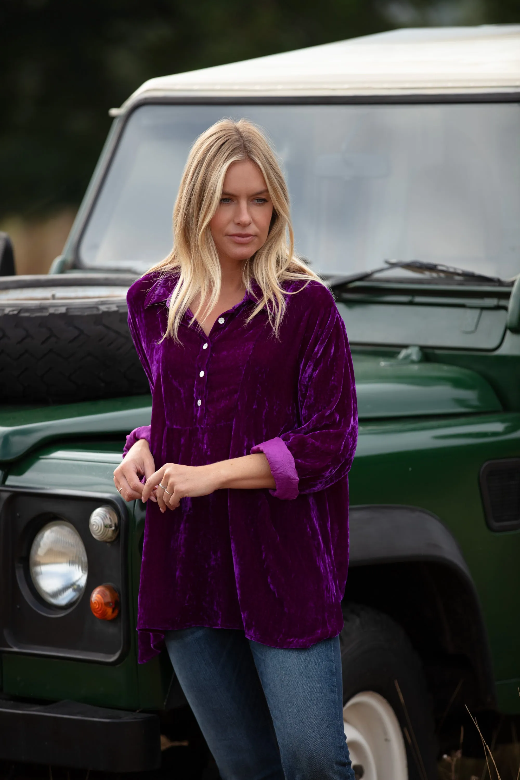 Ava Oversized Silk Velvet Shirt In Amethyst