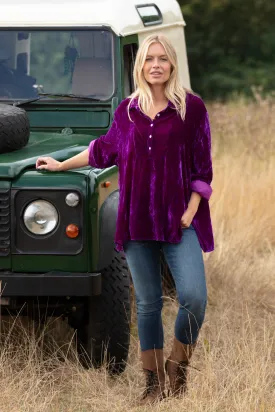 Ava Oversized Silk Velvet Shirt In Amethyst