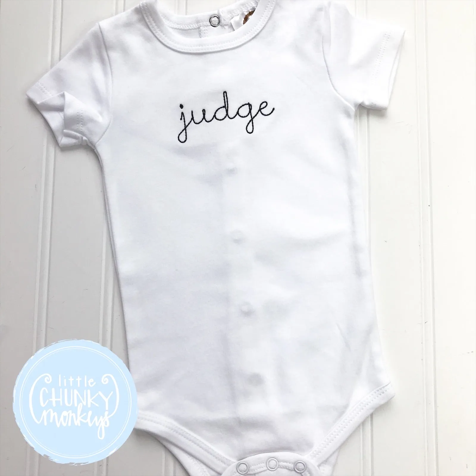 Baby Boy Bodysuit- Vintage Stitch Name on White