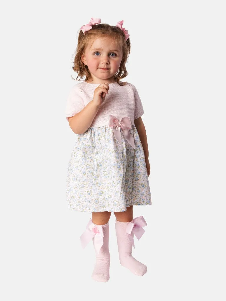 Baby Girl Nova X Collection Half Knitted Spanish Dress-Baby Pink & Floral