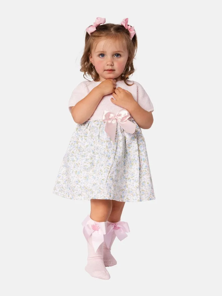 Baby Girl Nova X Collection Half Knitted Spanish Dress-Baby Pink & Floral