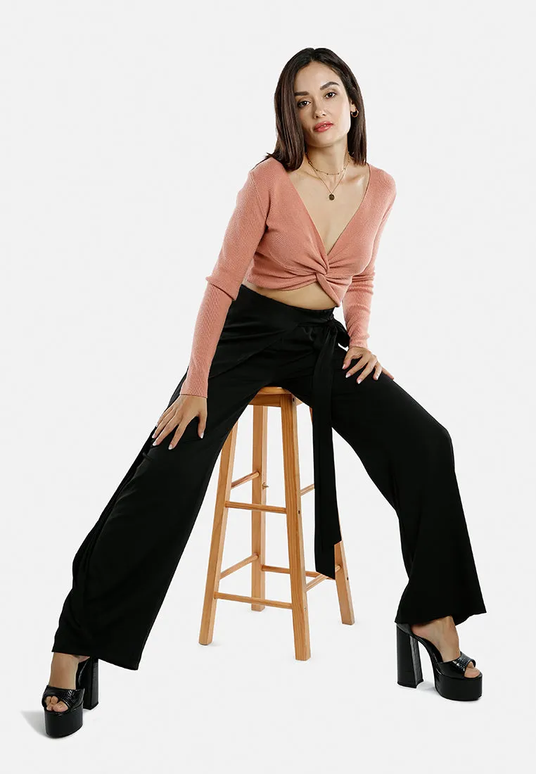 Belted Tie Wide Leg Pants