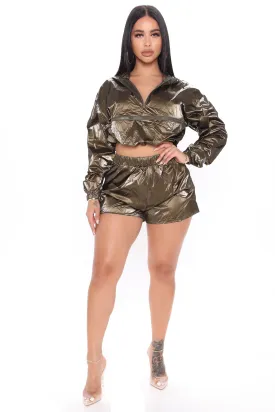 Bet On It Windbreaker Short Set - Olive