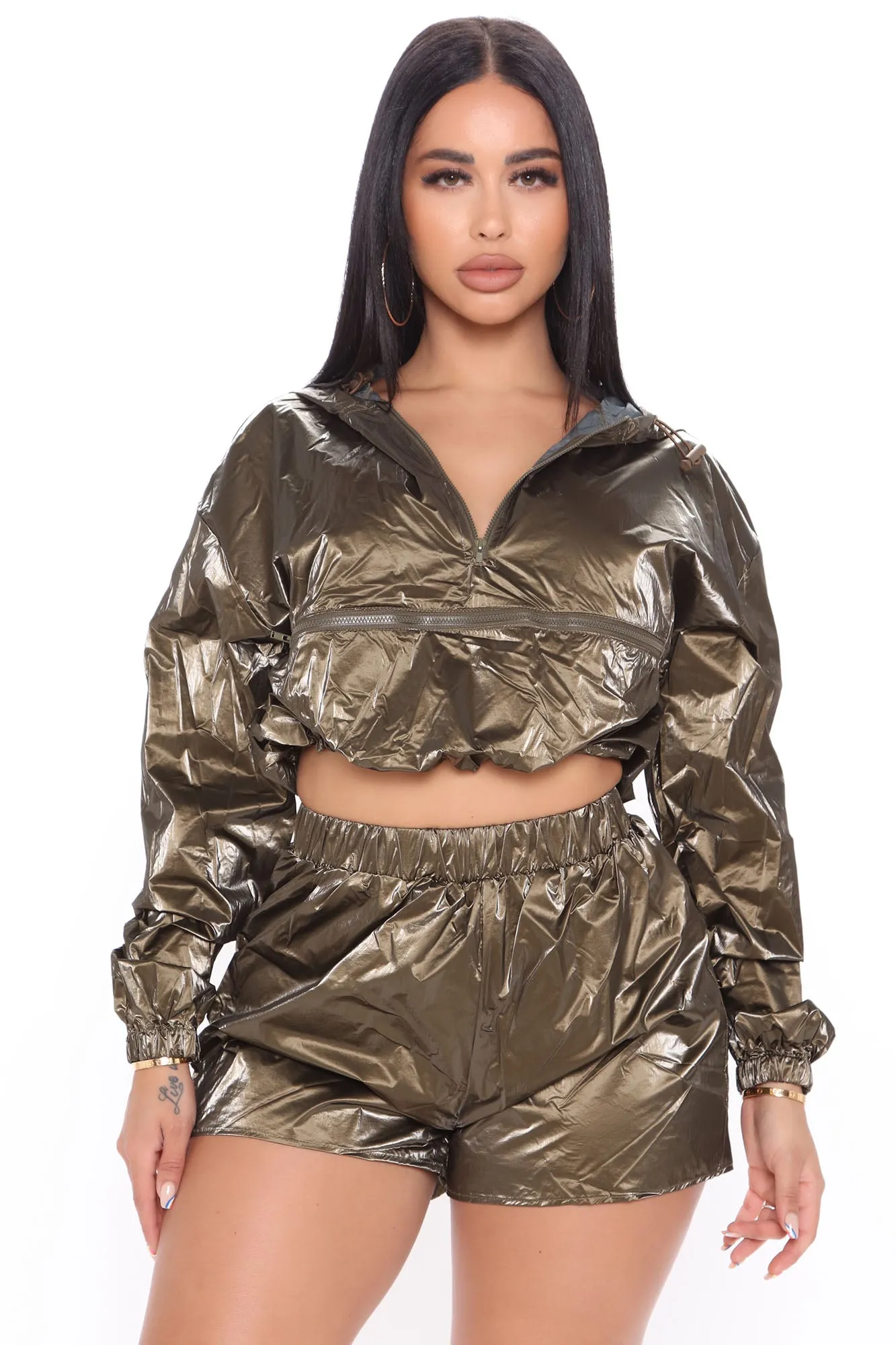 Bet On It Windbreaker Short Set - Olive