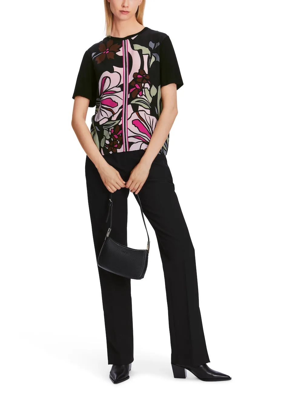 Black Twine Printed Silk Front T-Shirt