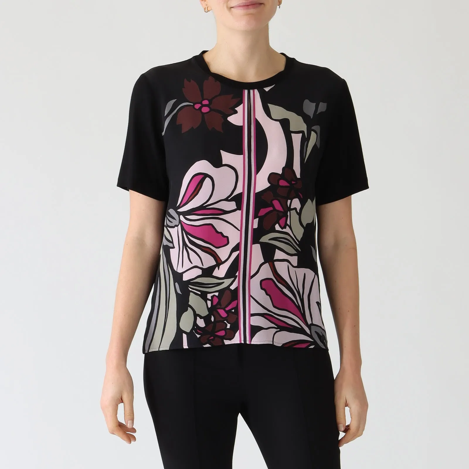 Black Twine Printed Silk Front T-Shirt