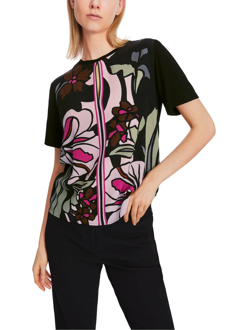 Black Twine Printed Silk Front T-Shirt