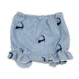 Blue Seersucker Baby Bloomers with Navy Embroidered Cape Cods