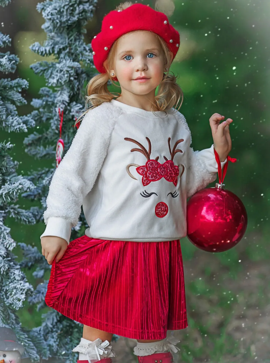 Blushing Reindeer Velvet Skirt Set