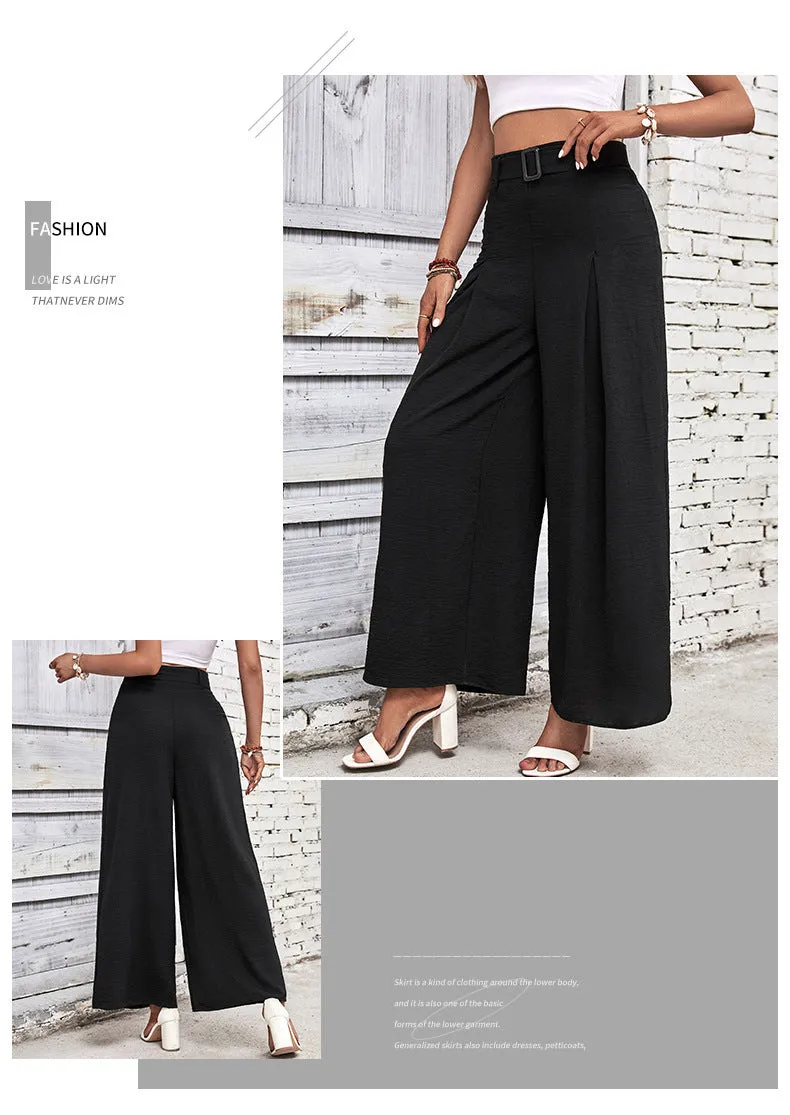 Buckle Belted Pleated High Waist Wide Leg Pants (4 colors)