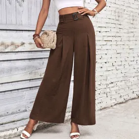 Buckle Belted Pleated High Waist Wide Leg Pants (4 colors)