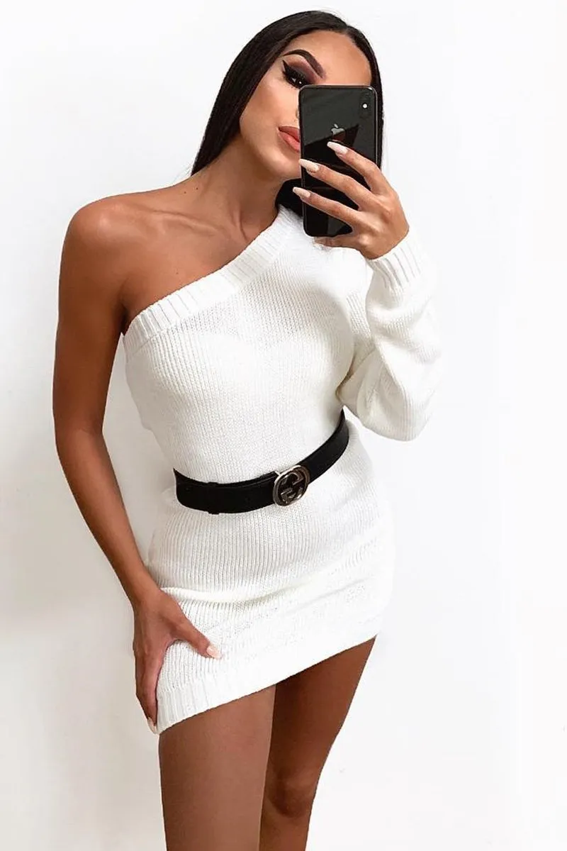 Cream One Shoulder Jumper Dress - Liseth