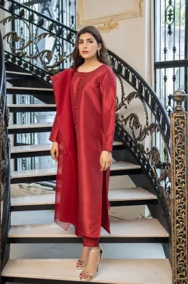 Crimson Maroon Raw Silk Pret 3 PCs