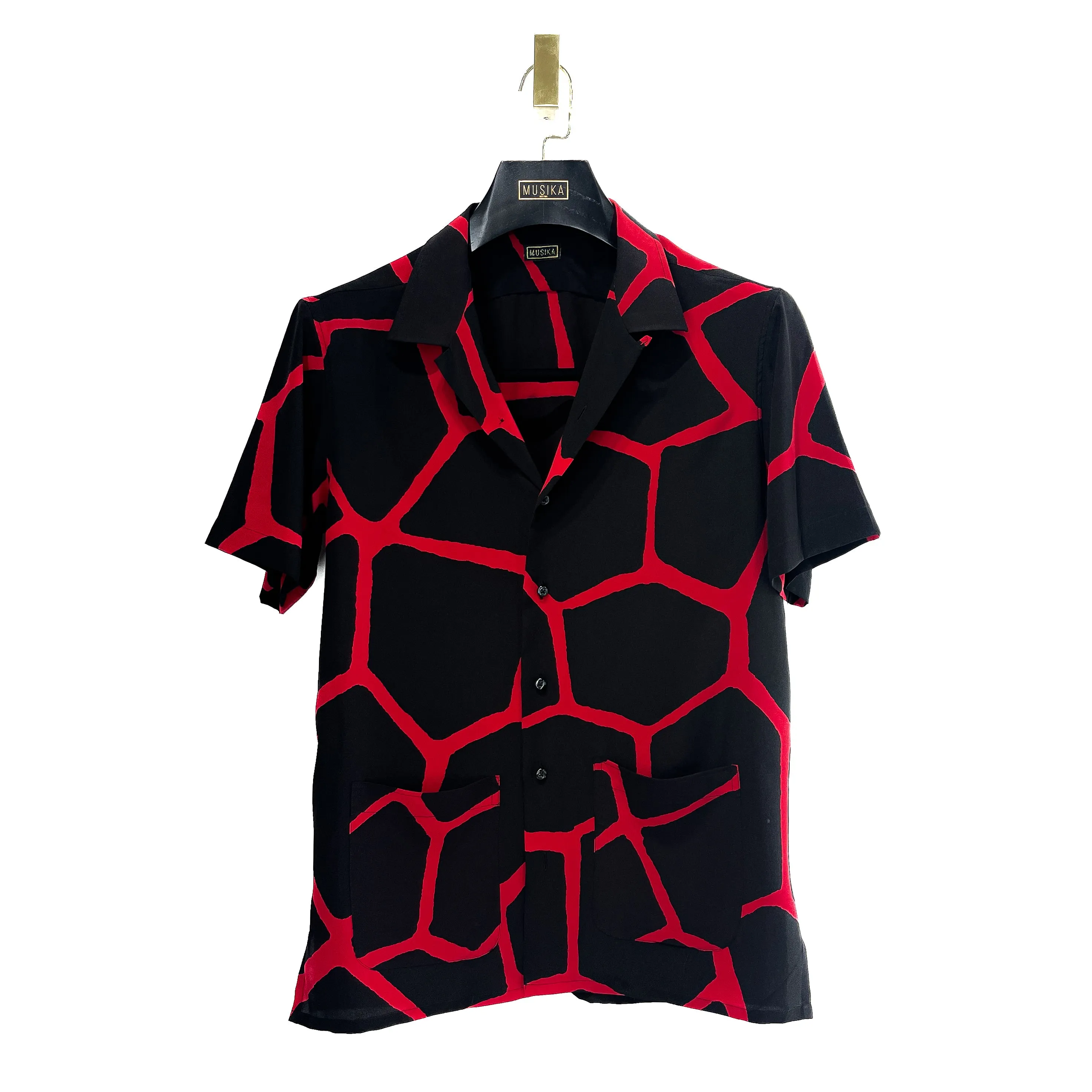 Crimson Red and Black Animal Print Silk Shirt