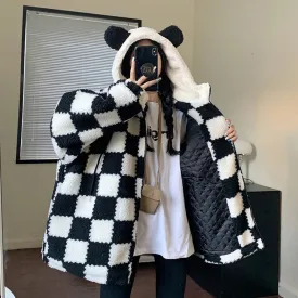 Cute Grid Plush Coat