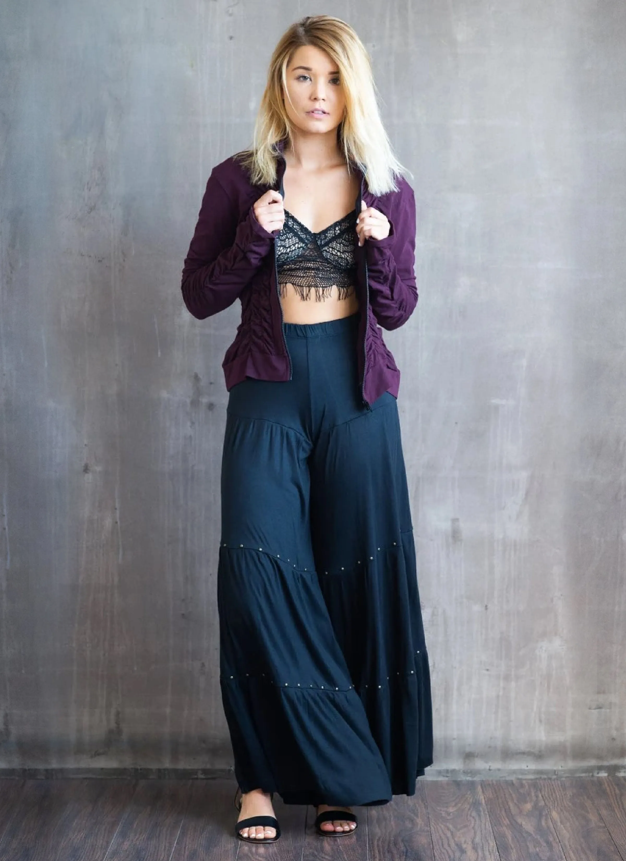 Danni Studded Wide Leg Pants in Black