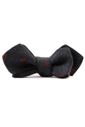 Dark Green Pattern Wool Challis Bow Tie