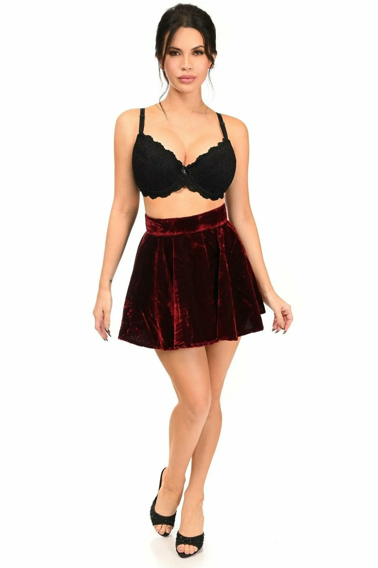 Dark Red Crushed Velvet Skirt