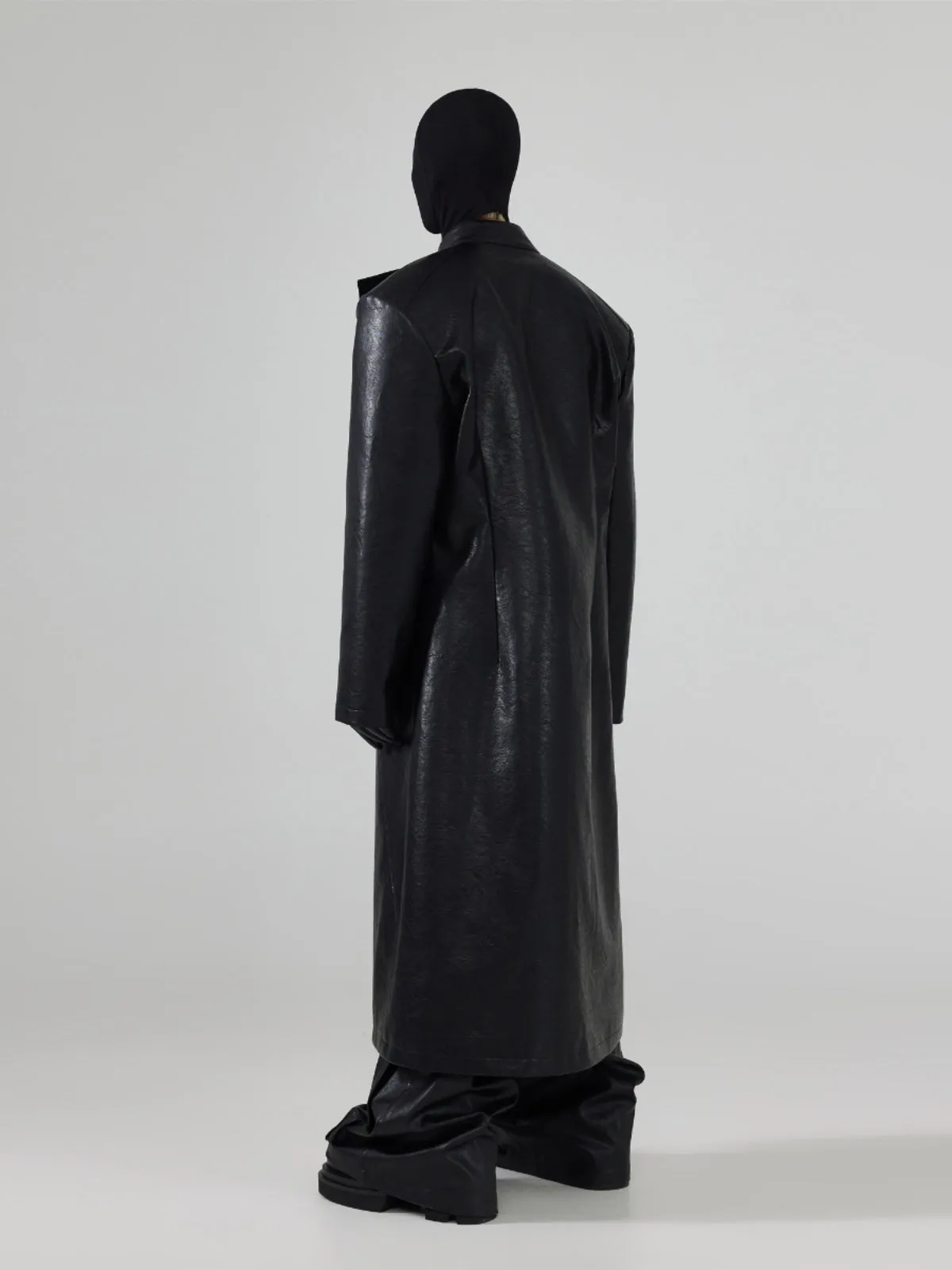 Deconstructed long leather coat