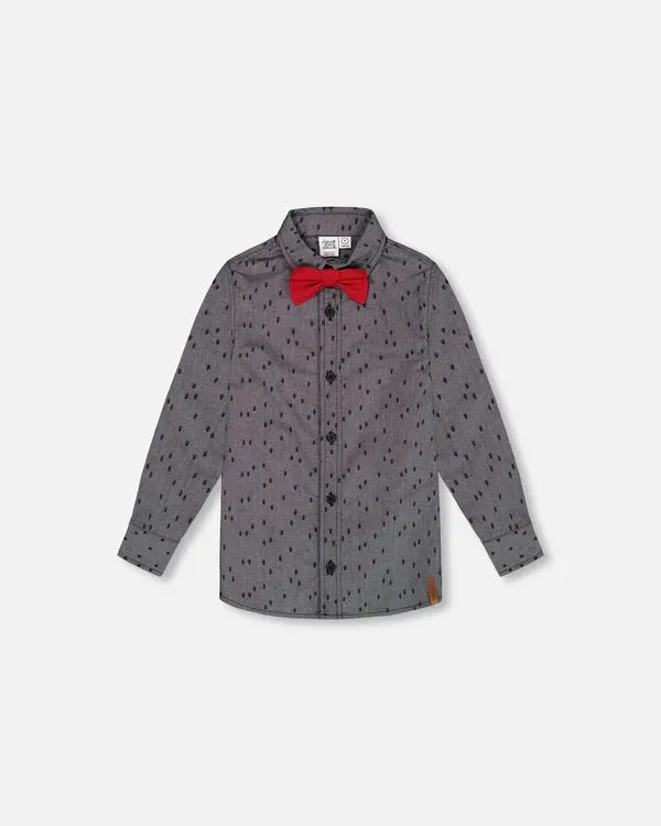 DPD Printed Chambray Shirt with Bow Tie