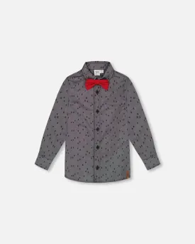 DPD Printed Chambray Shirt with Bow Tie