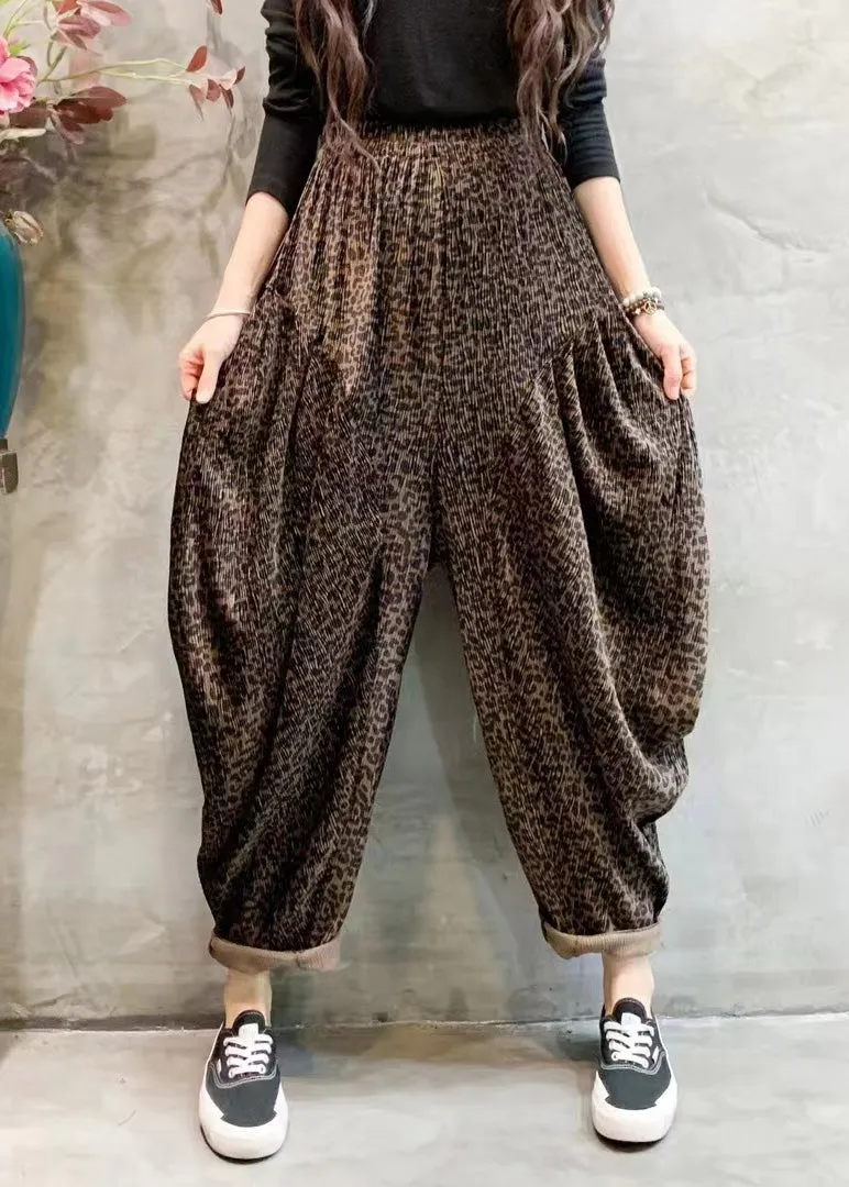 Fashion Leopard Print Draping High Waist Wide Leg Pants LY5030