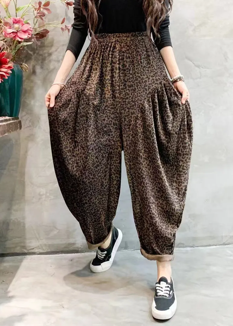 Fashion Leopard Print Draping High Waist Wide Leg Pants LY5030