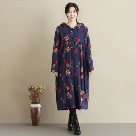 Floral Embroidered Hooded Coat