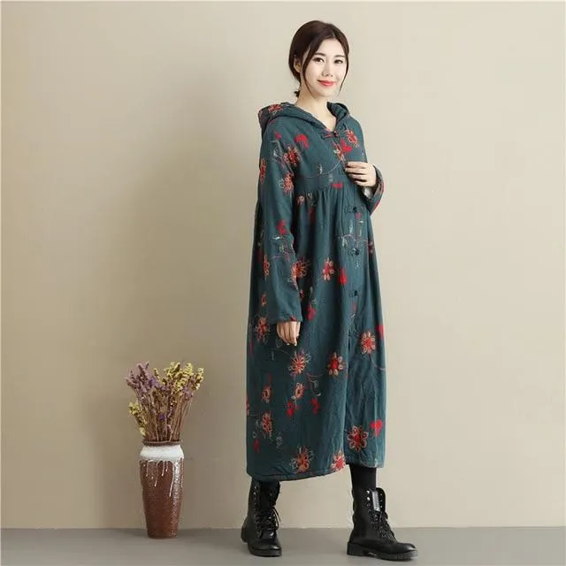 Floral Embroidered Hooded Coat