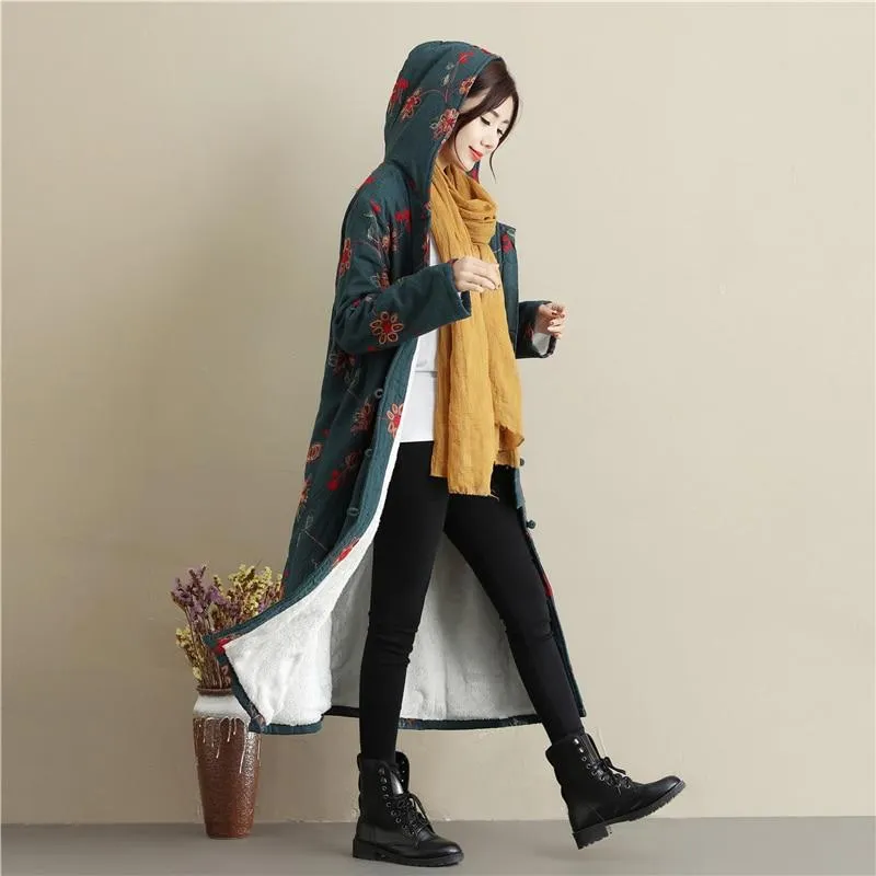 Floral Embroidered Hooded Coat