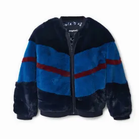 Fur-Effect Bomber Varsity Jacket