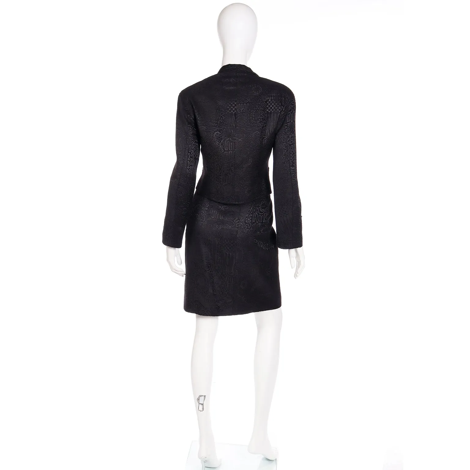 F/W 1994 Christian Lacroix Black Velvet Skirt Suit W Red Velvet Lapel