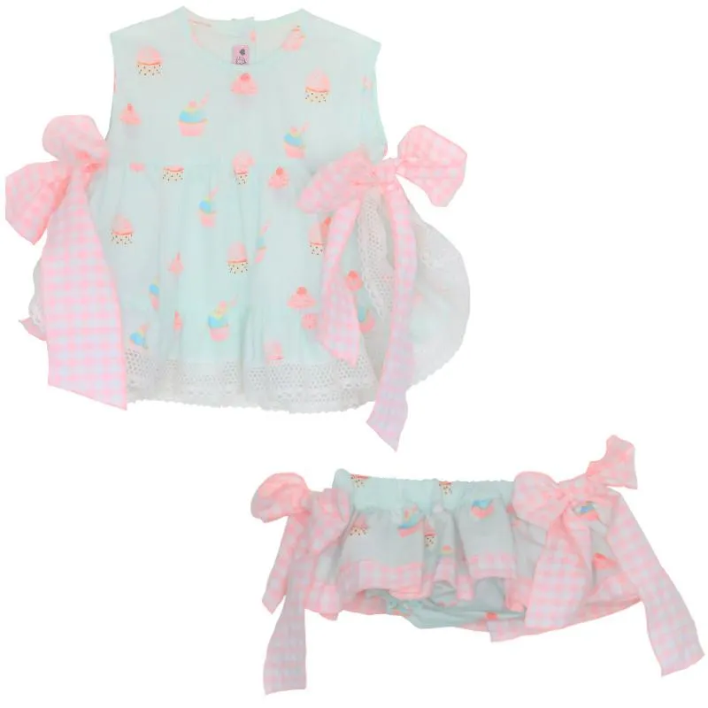 Girls Aqua Cup Cakes Top & Bloomers