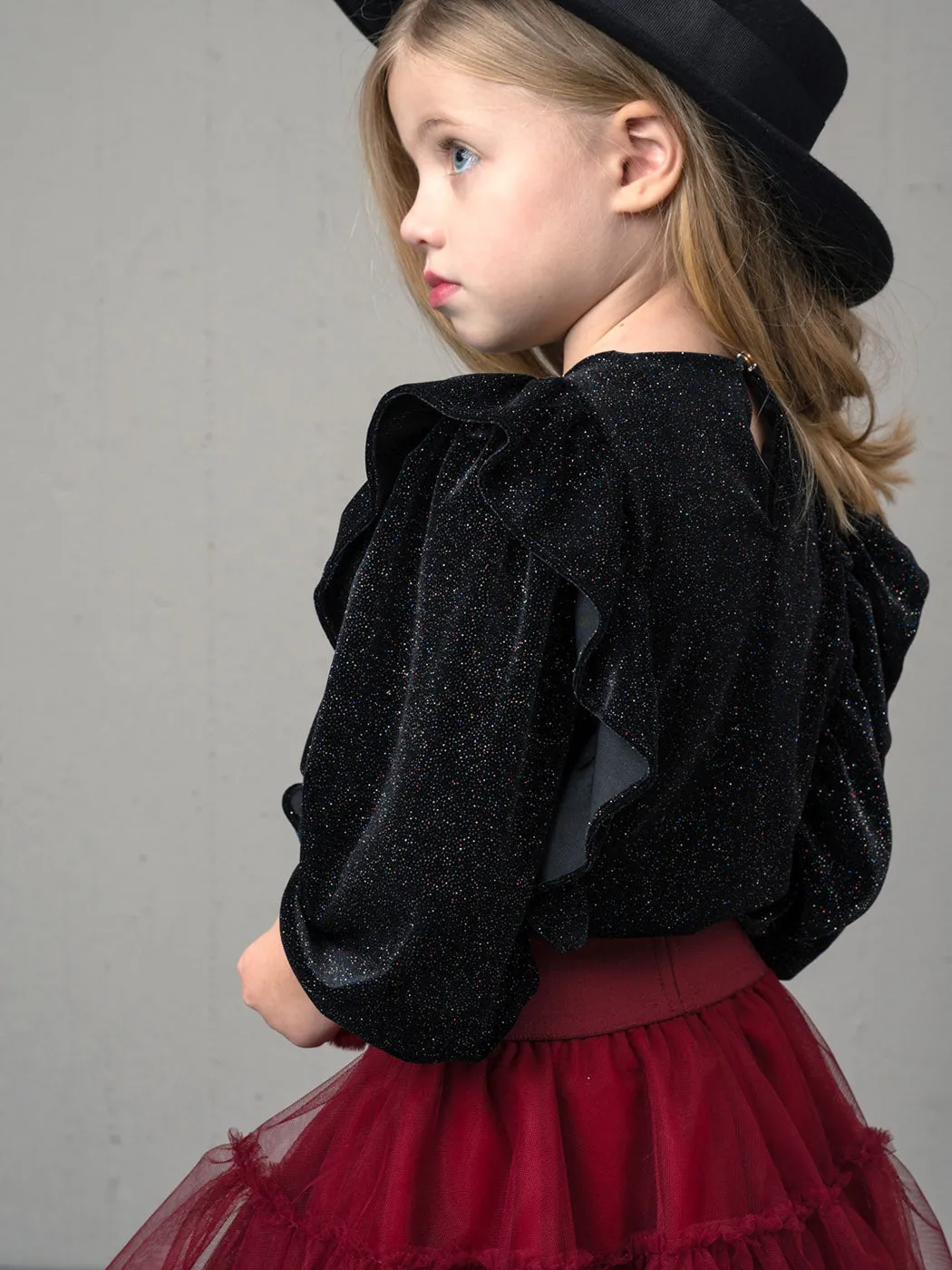 Girl's Velvet Top with glitter motifs-FLEX