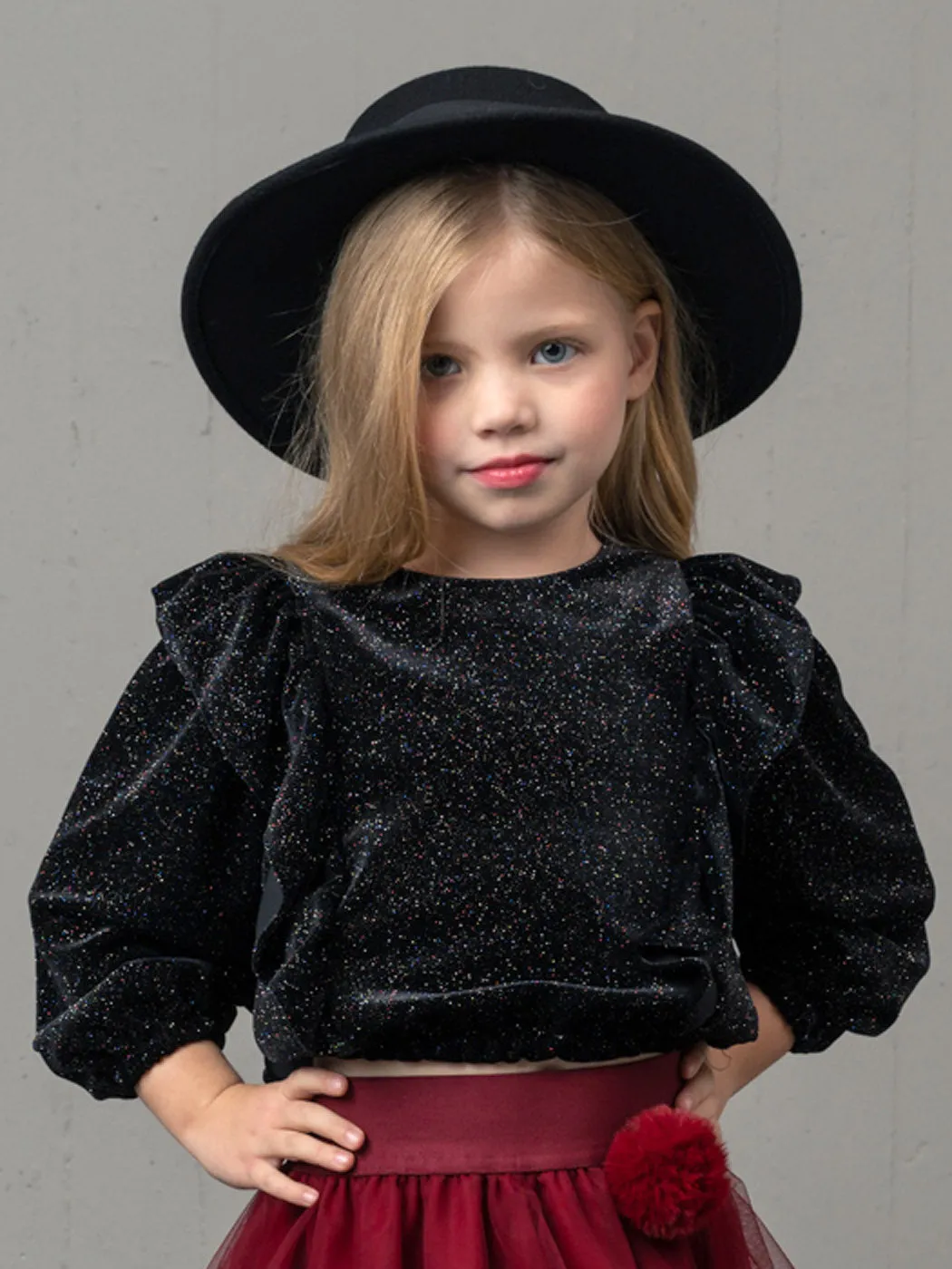 Girl's Velvet Top with glitter motifs-FLEX