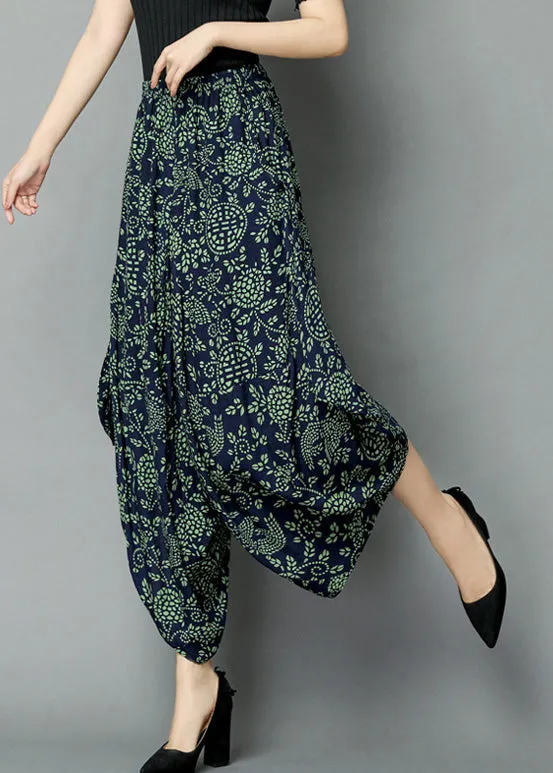 Green Print High Waist Wide Leg Pants LY7545