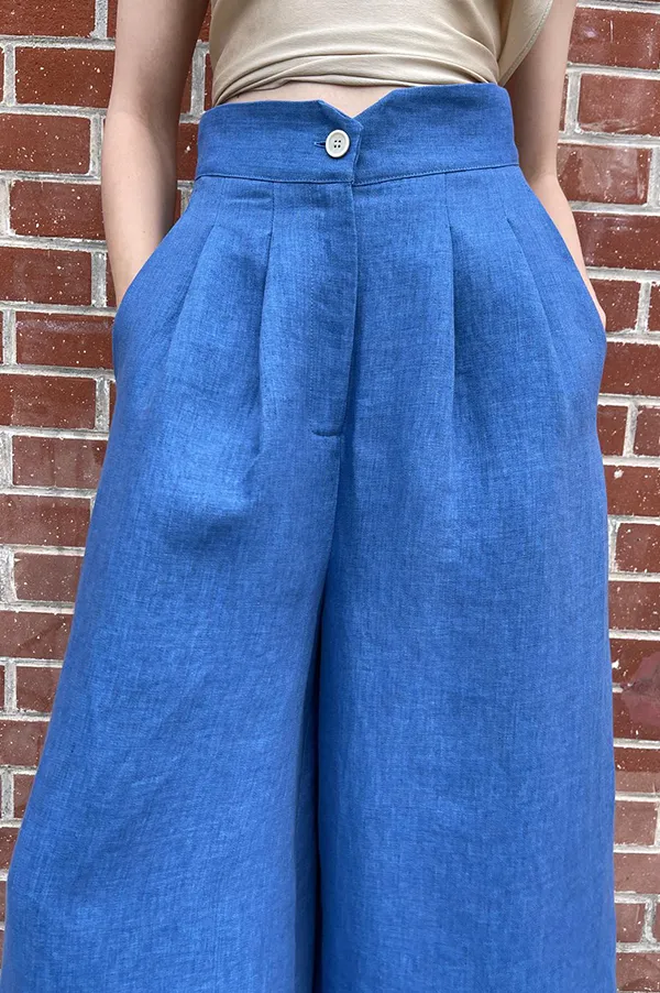 High Waist Denim Pants in Wave Blue