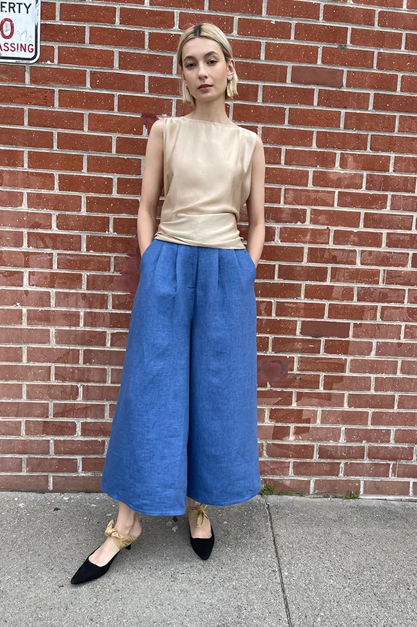 High Waist Denim Pants in Wave Blue