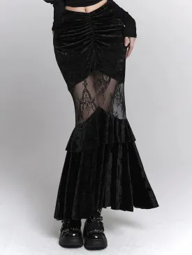 Hip Mermaid Velvet Long Skirt