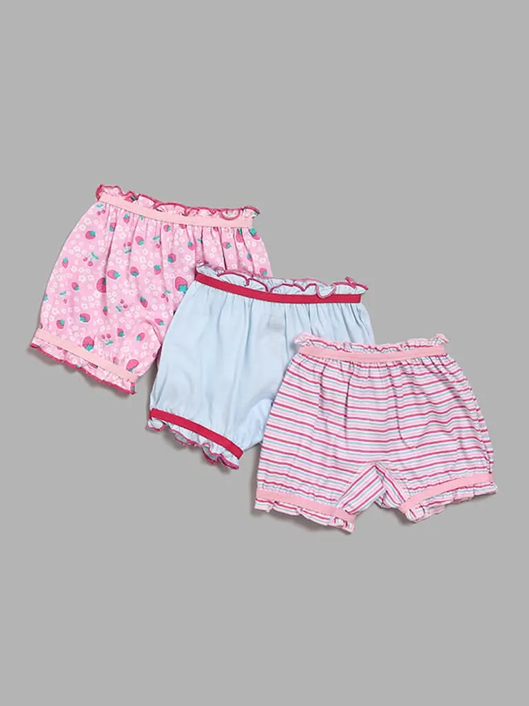 HOP Kids Printed & Striped Multicolour Bloomers - Pack of 3