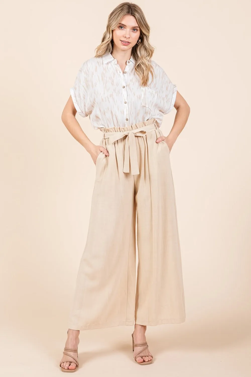 Ingrid -  High Waist Wide Leg Pants - Natural - Exclusively Online