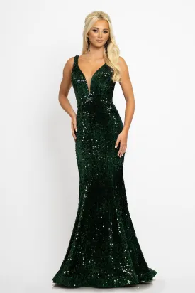 Johnathan Kayne 2237 sz 4 sequin stretch velvet mermaid prom dress pageant gown