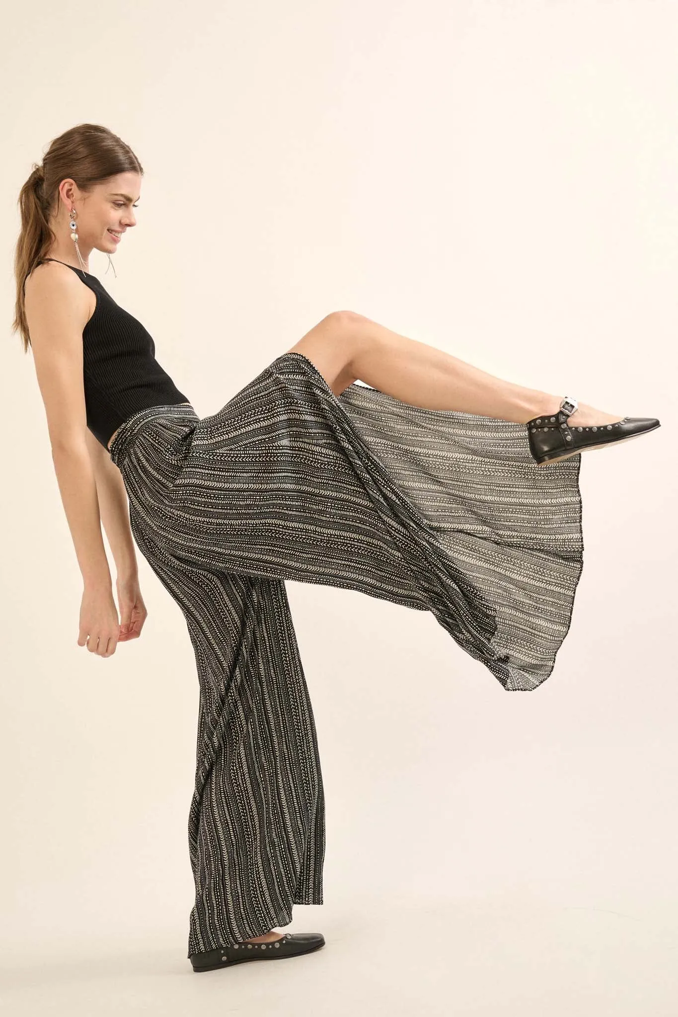 Journey Begins Geo-Print Wide-Leg Split Pants